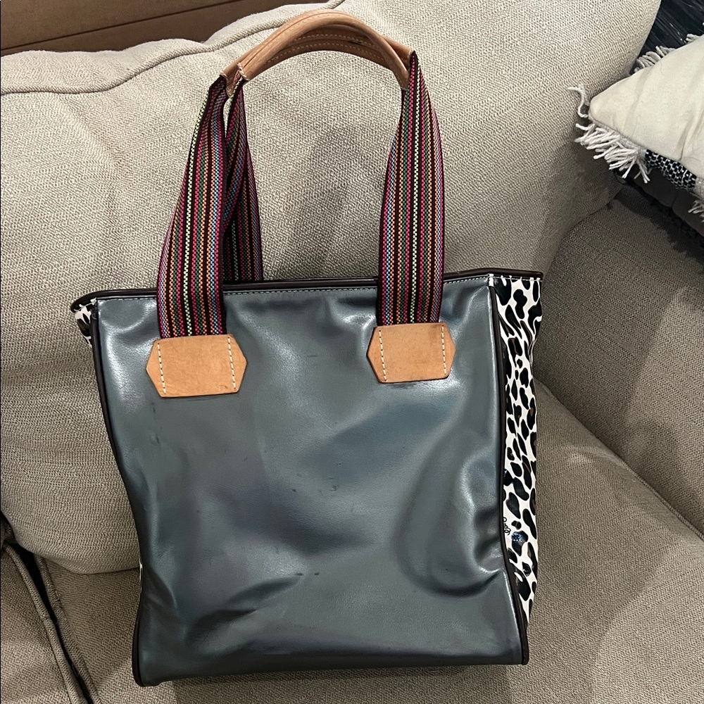 Consuela Stylish Gun Metal Gray and Leopard Women's Tote Bag